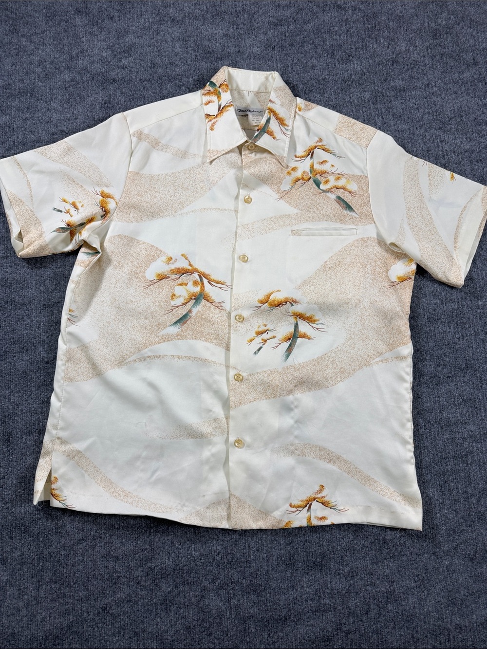 Vintage 70s Tori Richard Beige Polyester Hawaiian Aloha Shirt Large